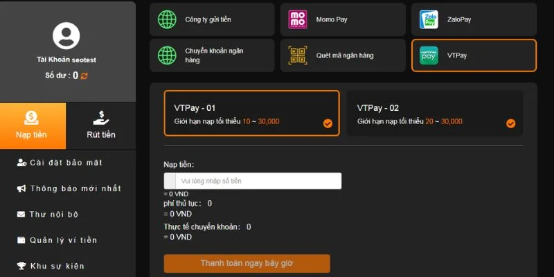 Nạp tiền KO66 bằng tài khoản Viettel Pay